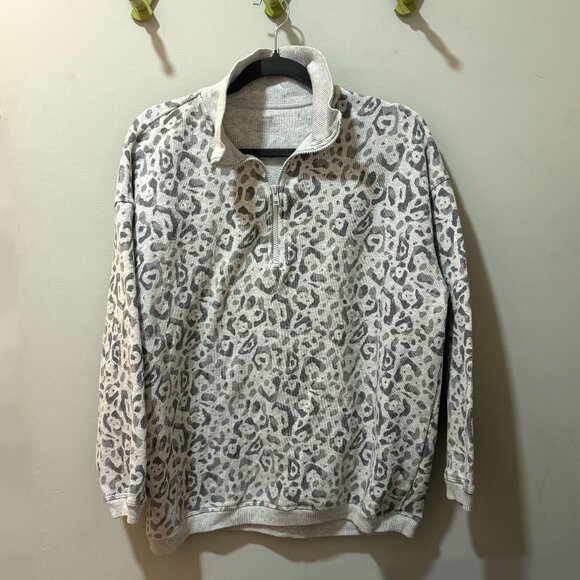 aerie half zip light gray leopard sweatshirt pullover extra small - Picture 2 of 6